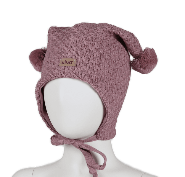 Kivat, gammelrosa knytelue i ull med strukturmønster og dusker